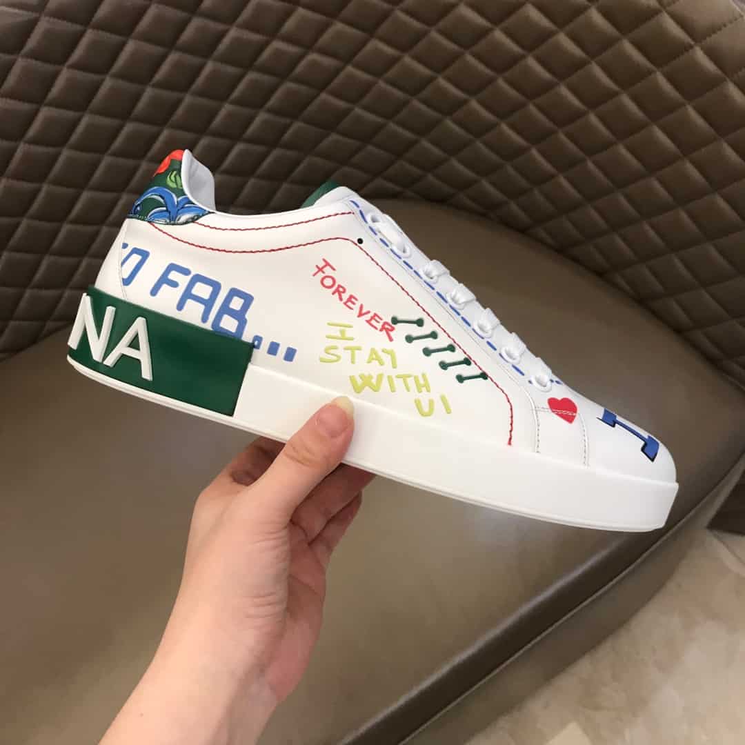 DOLCE & GABBANA PRINTED CALFSKIN PORTOFINO SNEAKERS - DG32