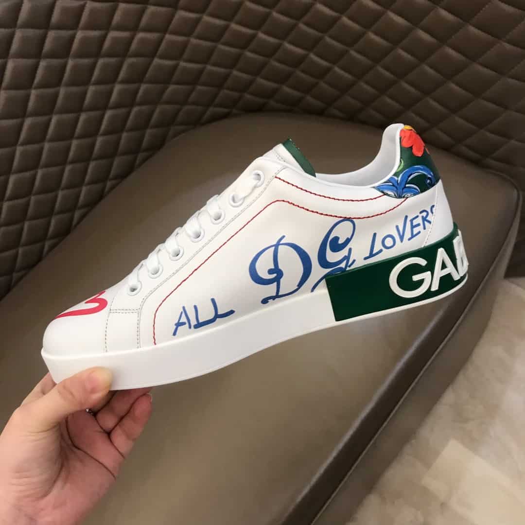 DOLCE & GABBANA PRINTED CALFSKIN PORTOFINO SNEAKERS - DG32