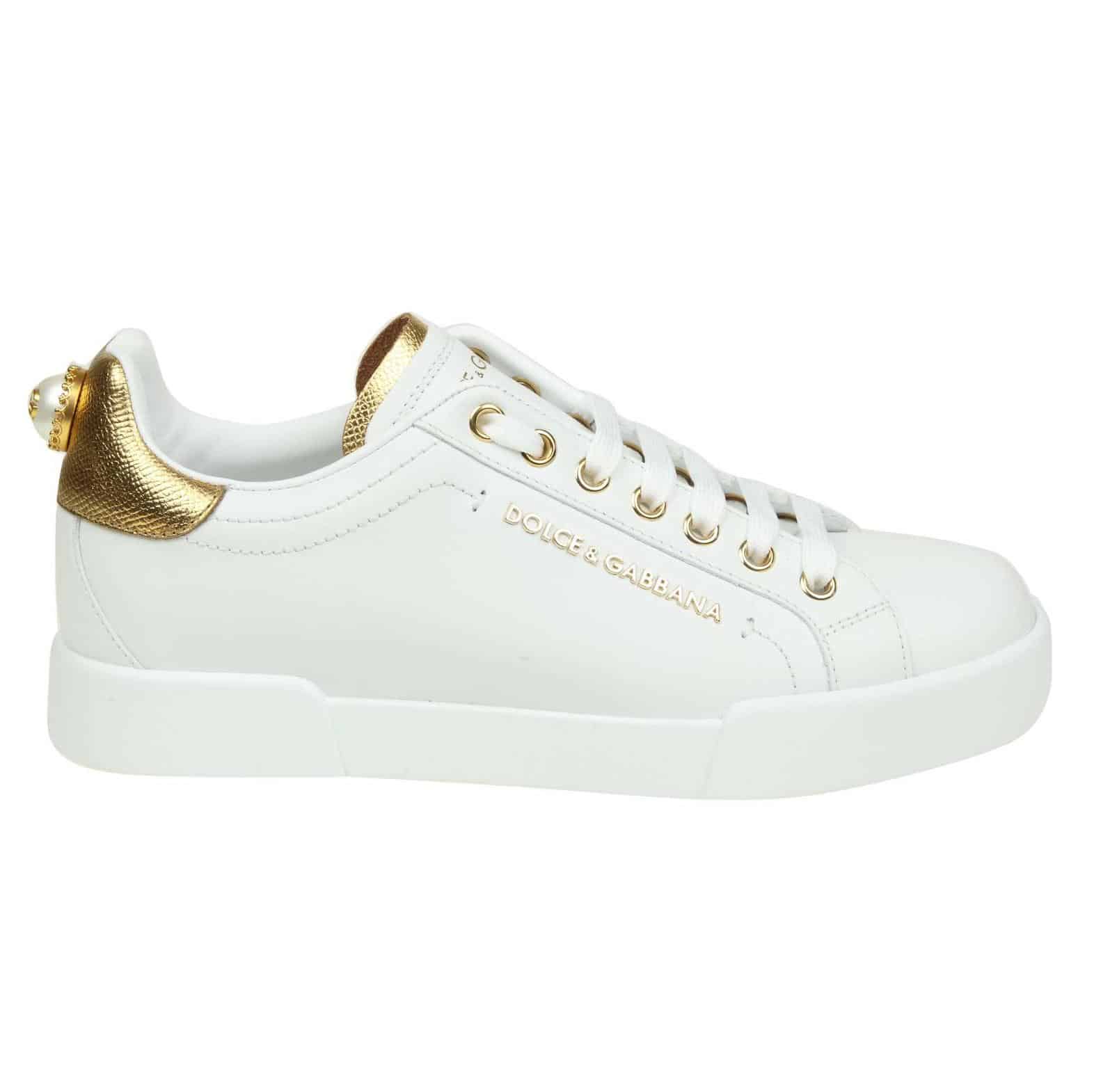 DOLCE & GABBANA SNEAKERS PORTFINO IN BLACK LEATHER WITH PERLA LOGATA