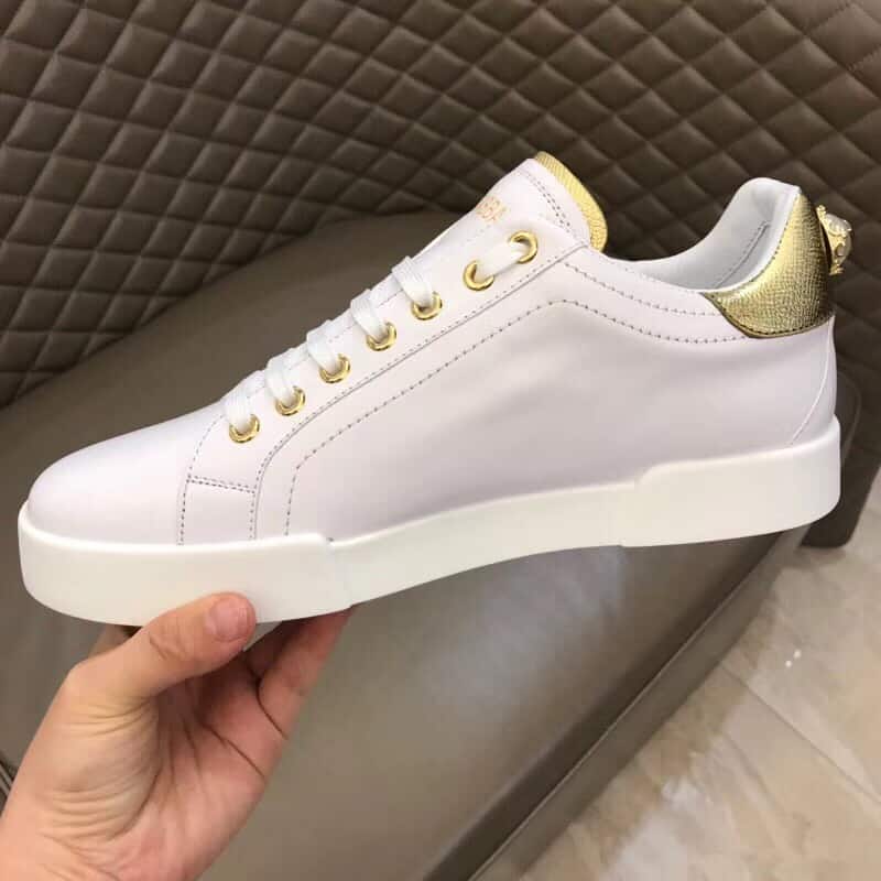 DOLCE & GABBANA SNEAKERS PORTFINO IN BLACK LEATHER WITH PERLA LOGATA