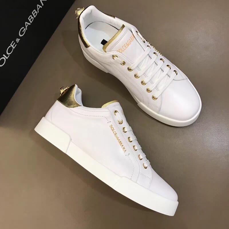 DOLCE & GABBANA SNEAKERS PORTFINO IN BLACK LEATHER WITH PERLA LOGATA