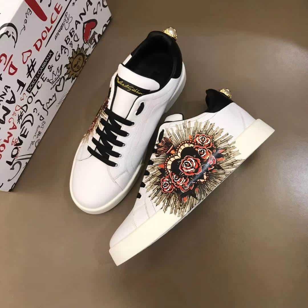 DOLCE & GABBANA PRINTED CALFSKIN PORTOFINO SNEAKERS - DG5