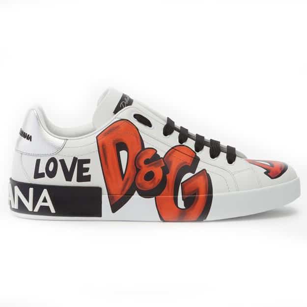 DOLCE & GABBANA CALFSKIN PORTOFINO SNEAKERS WITH PATCHES OF THE DESIGNERS