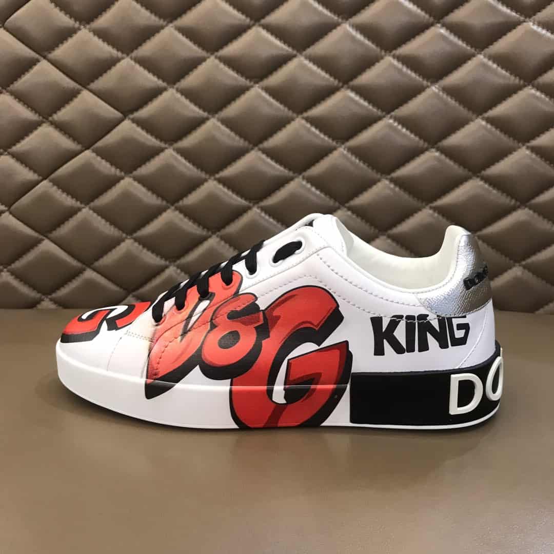 DOLCE & GABBANA CALFSKIN PORTOFINO SNEAKERS WITH PATCHES OF THE DESIGNERS