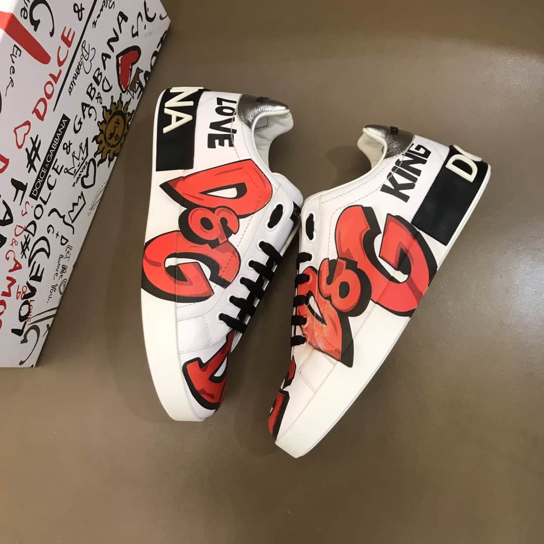 DOLCE & GABBANA CALFSKIN PORTOFINO SNEAKERS WITH PATCHES OF THE DESIGNERS