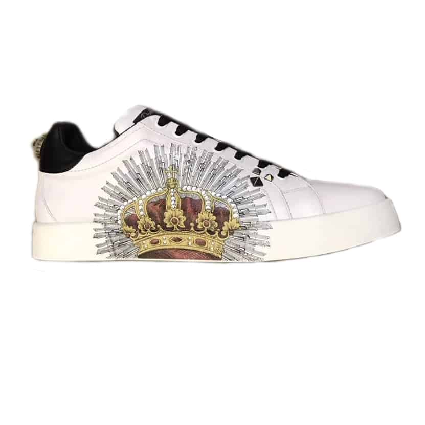 DOLCE & GABBANA PRINTED CALFSKIN PORTOFINO SNEAKERS - DG9