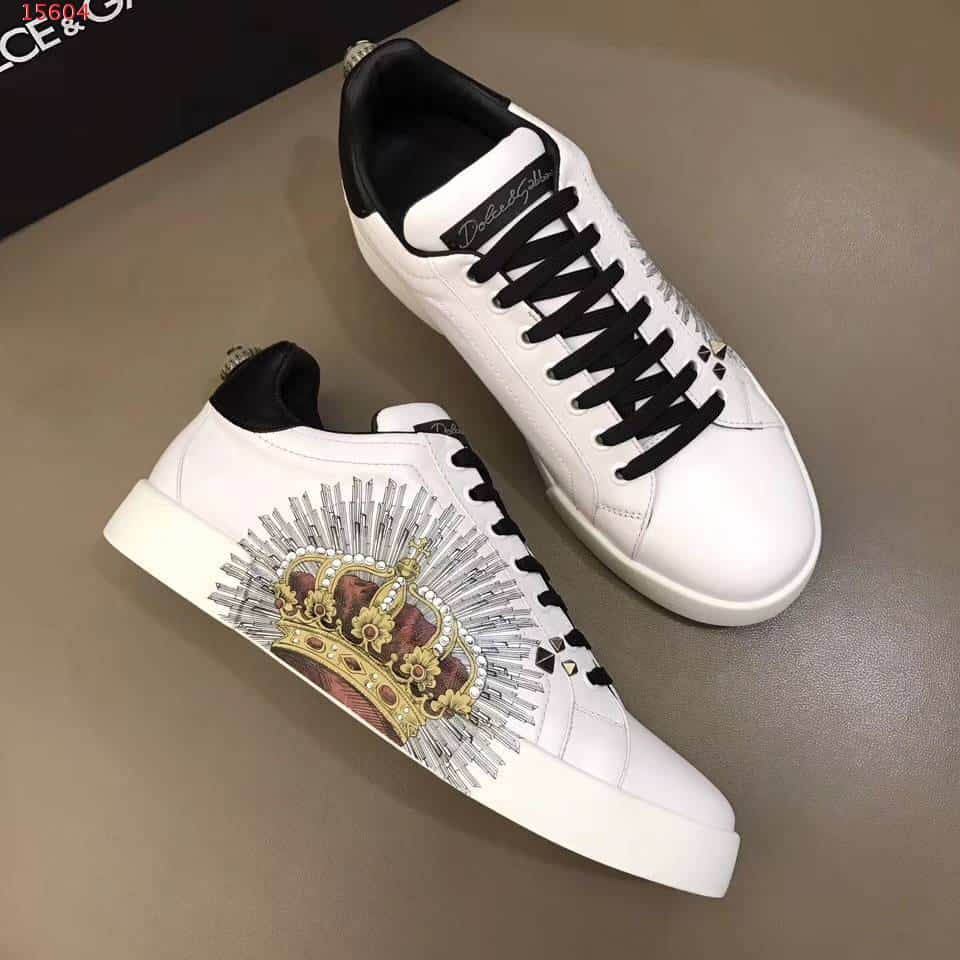 DOLCE & GABBANA PRINTED CALFSKIN PORTOFINO SNEAKERS - DG9