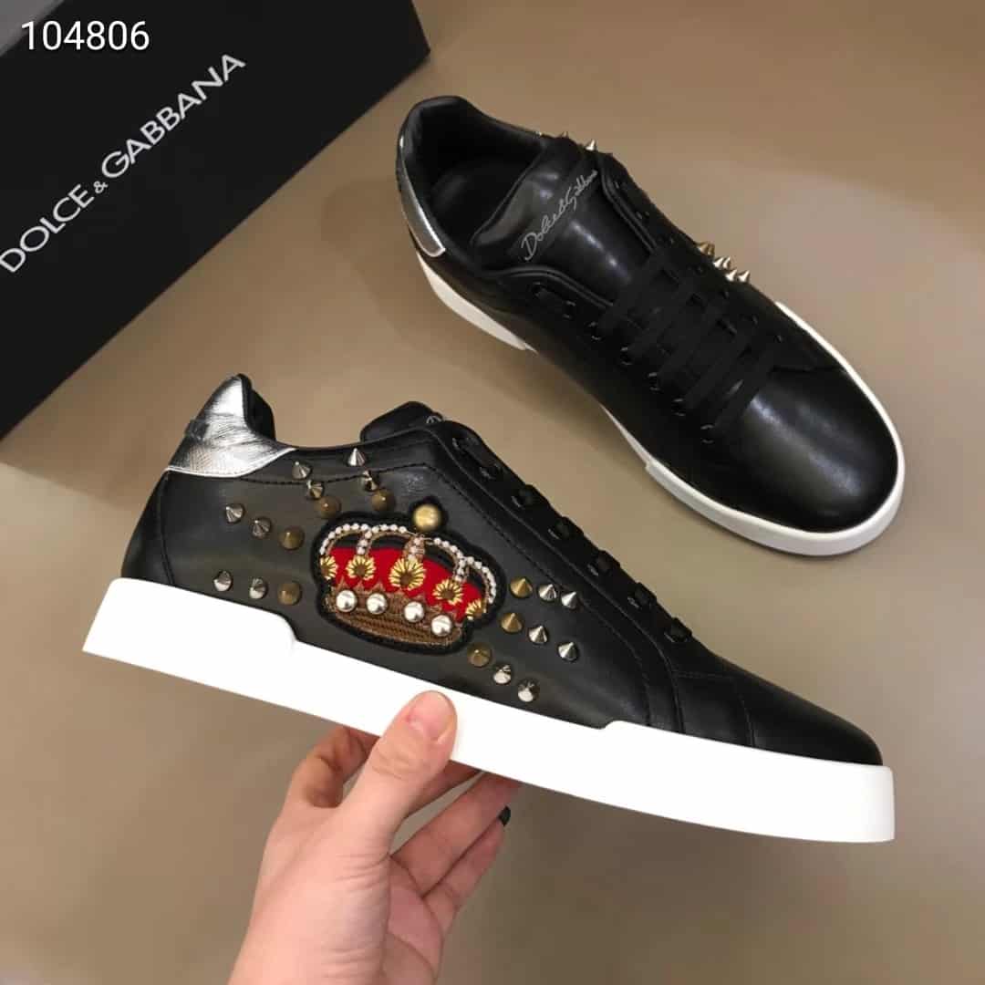 DOLCE & GABBANA CALFSKIN PORTOFINO SNEAKERS WITH PATCH - DG1