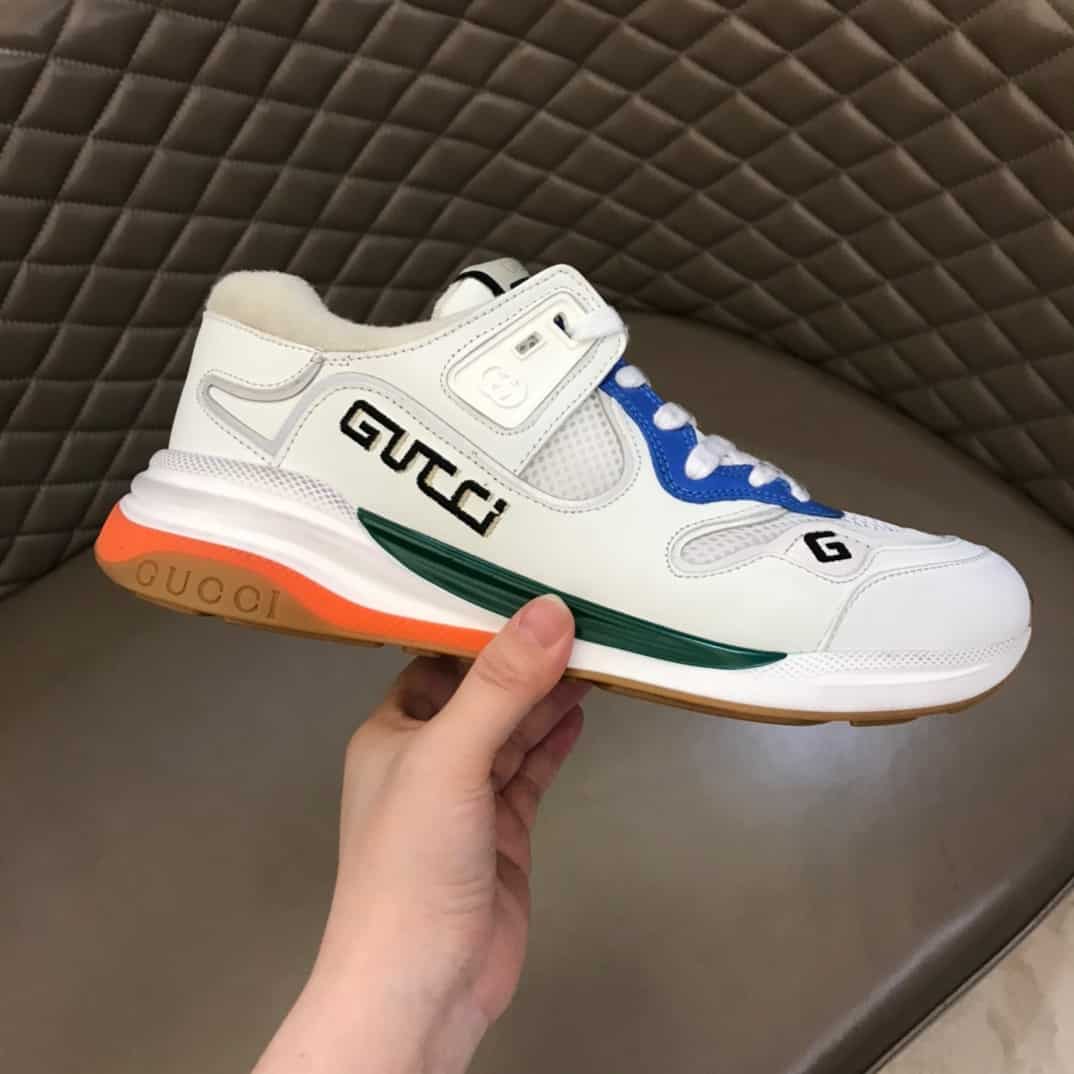 GUCCI G LINE SNEAKERS IN LEATHER AND MESH WITH EMBROIDERED LOGO - GC117