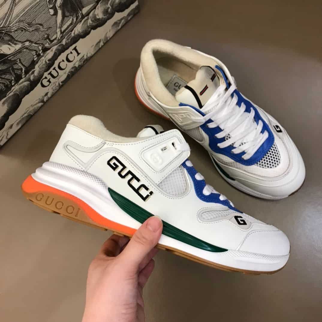 GUCCI G LINE SNEAKERS IN LEATHER AND MESH WITH EMBROIDERED LOGO - GC117