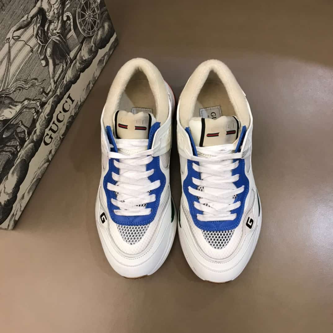 GUCCI G LINE SNEAKERS IN LEATHER AND MESH WITH EMBROIDERED LOGO - GC117