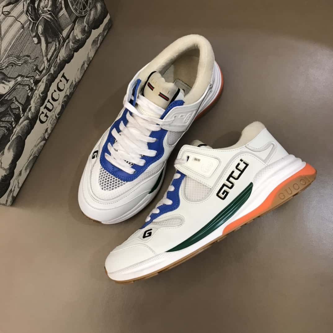 GUCCI G LINE SNEAKERS IN LEATHER AND MESH WITH EMBROIDERED LOGO - GC117