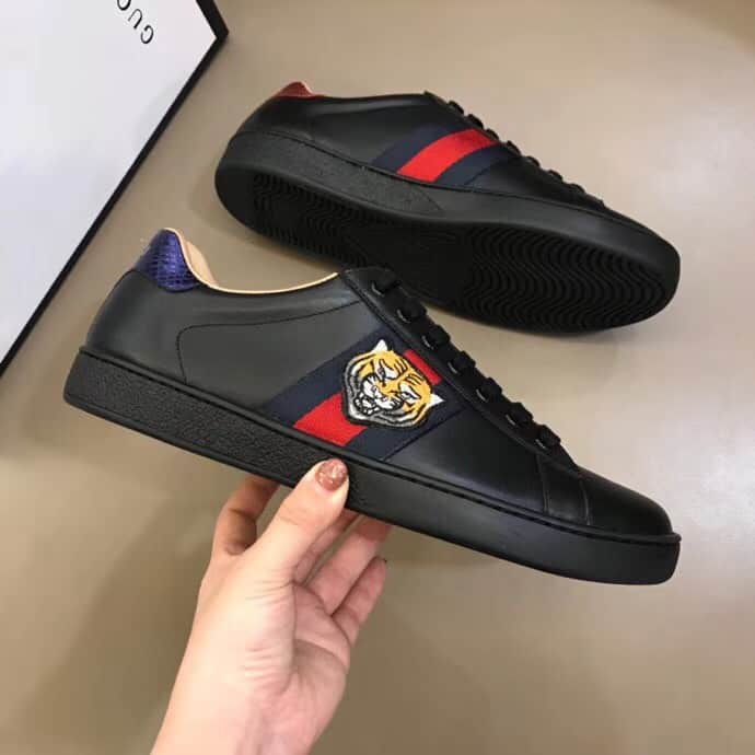 GUCCI TIGER ACE EMBROIDERED SNEAKER BLACK – GC49