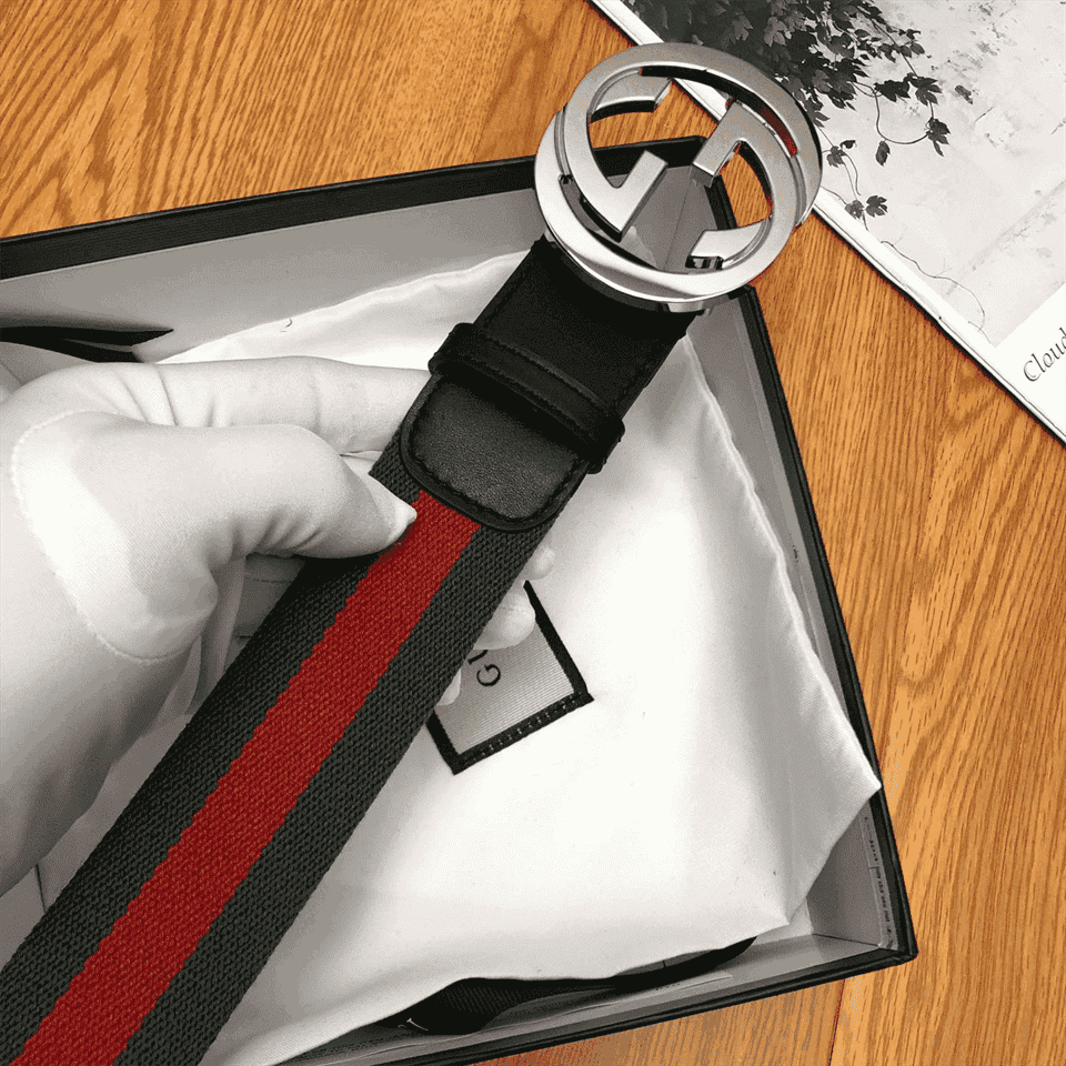 GUCCI MEN'S WEB STRIPED CANVAS BELT - B9