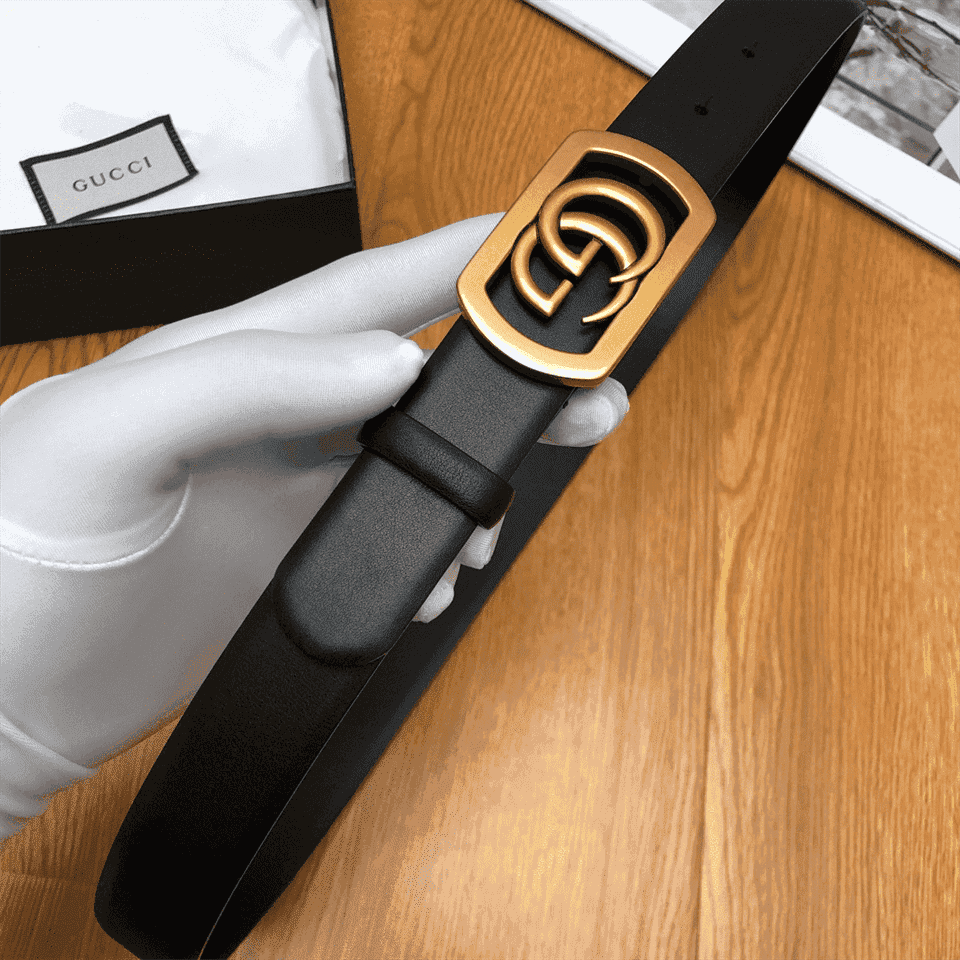 GUCCI BELT WITH FRAMED DOUBLE G BUCKLE - B8