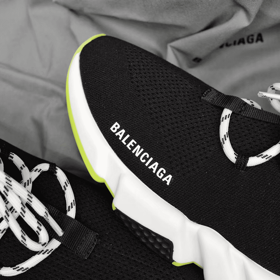 BALENCIAGA SPEED TRAINER LACE UP BLACK WHITE - BB16