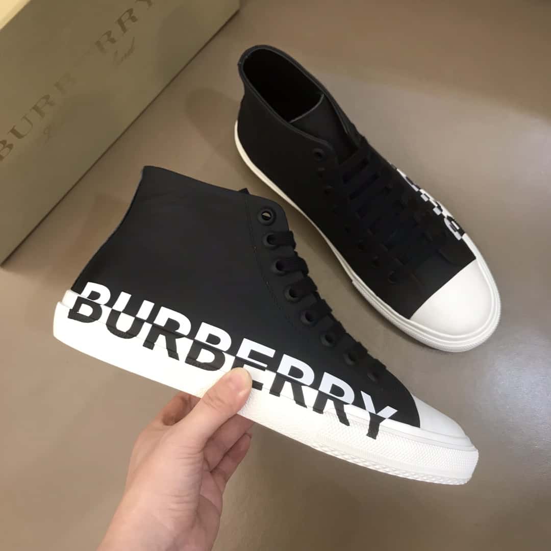 BURBERRY LOGO PRINT GABARDINE HIGH-TOP SNEAKERS - BBR31