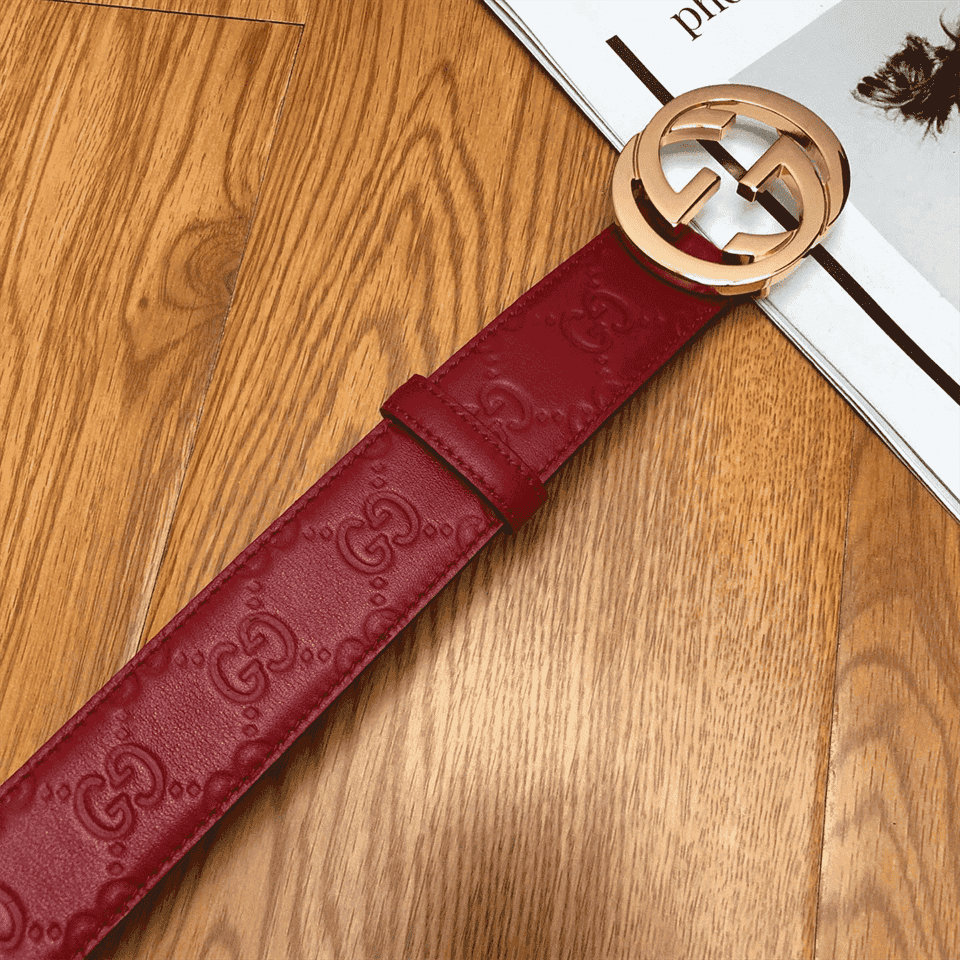 GUCCI INTERLOCKING G-BUCKLE LEATHER BELT - B3