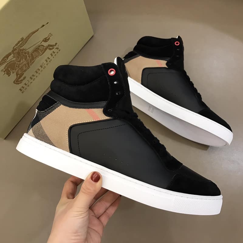 BURBERRY LEATHER AND HOUSE CHECK HI-TOP SNEAKERS - BBR28