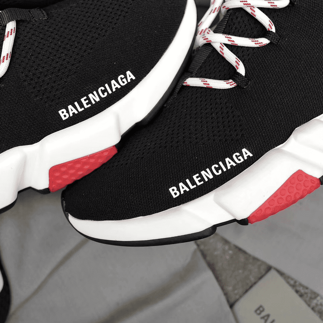 BALENCIAGA SPEED TRAINER LACE UP BLACK RED