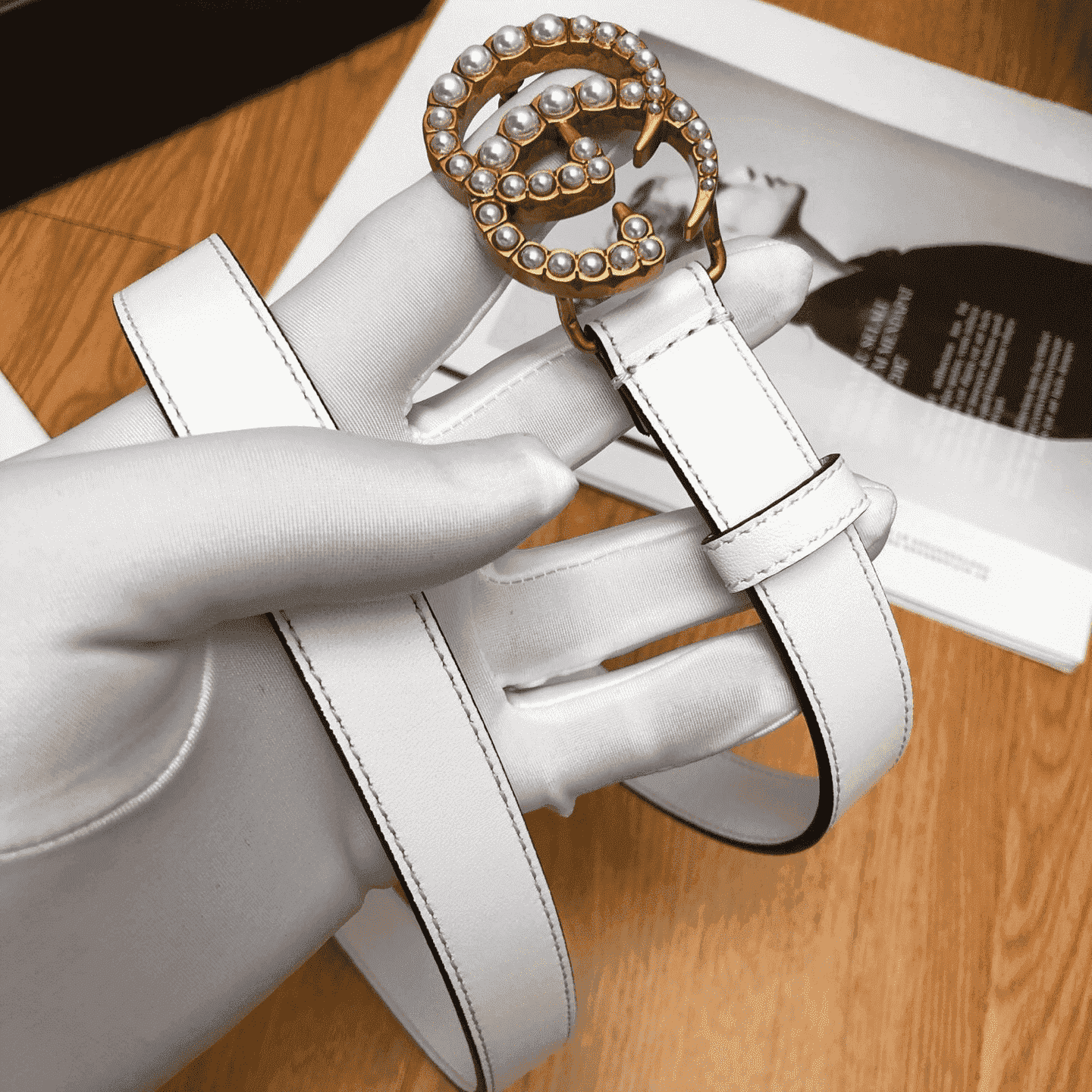 GUCCI PEARL STUDDED GG BELT - B14