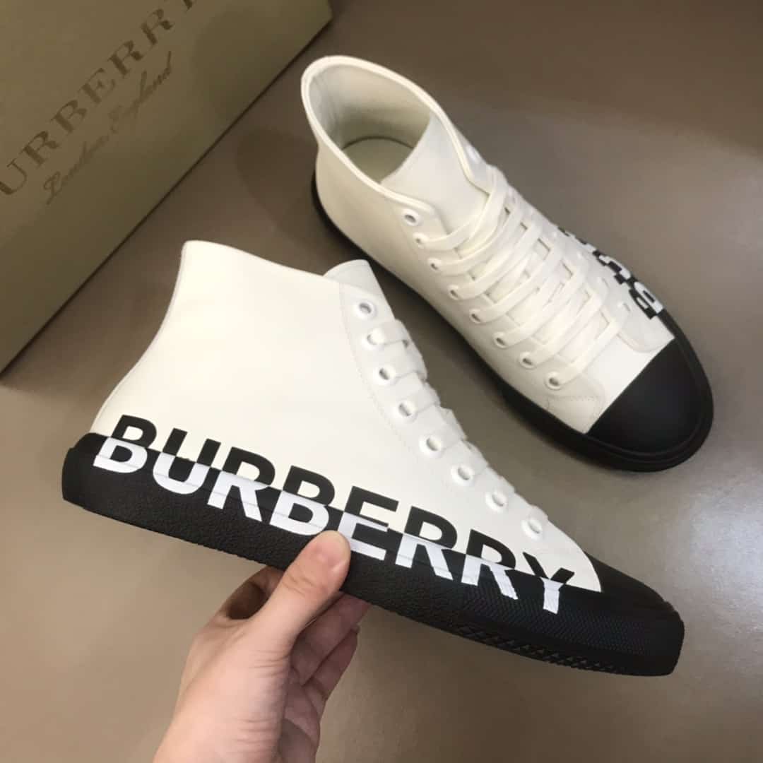 BURBERRY LOGO PRINT GABARDINE HIGH-TOP SNEAKERS - BBR32