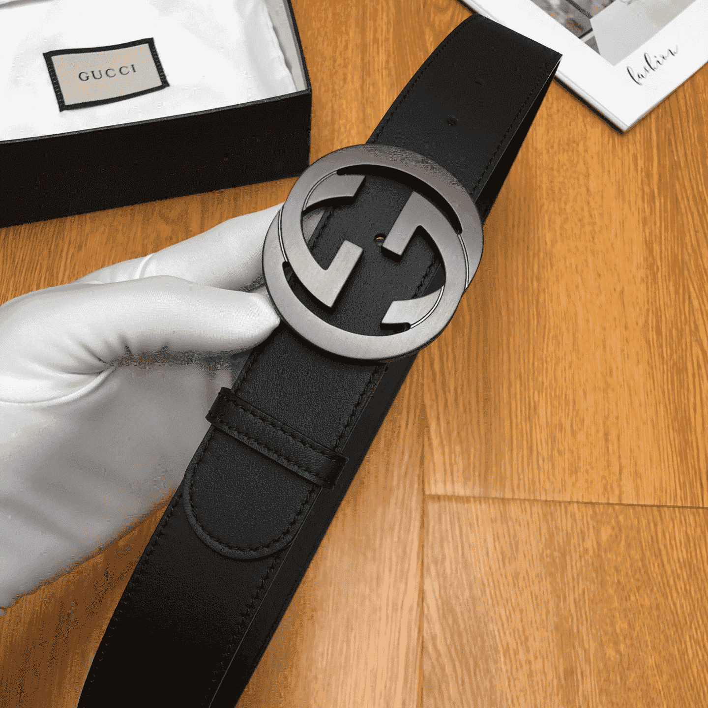 GUCCI INTERLOCKING-G LEATHER BELT - B12