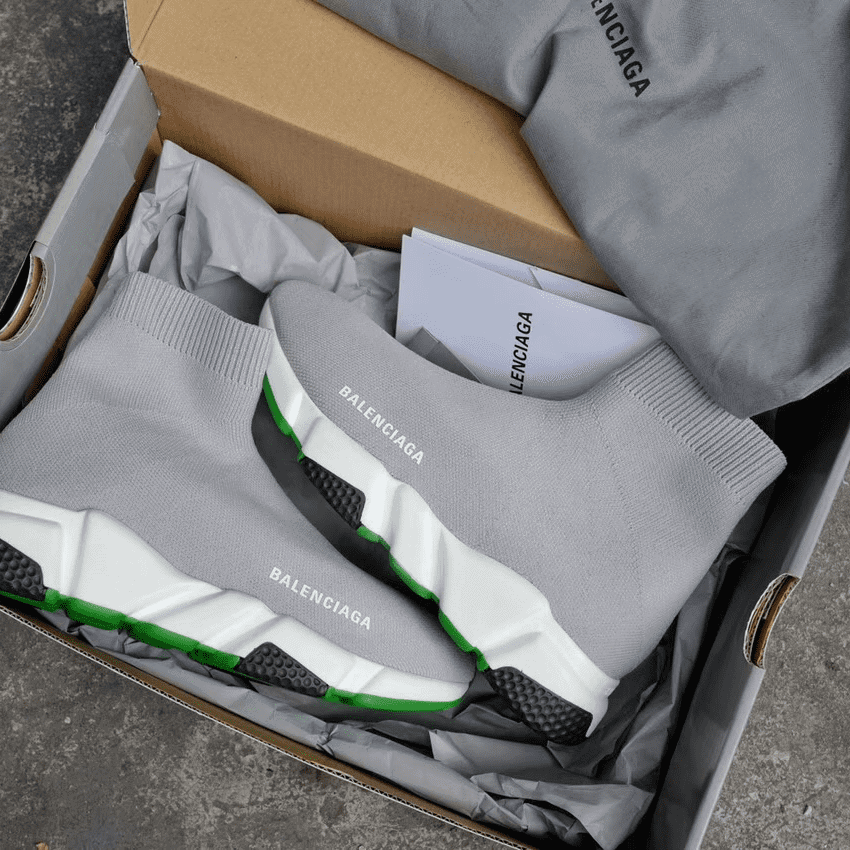 BALENCIAGA SPEED TRAINER METALLIC SILVER NEON - BB19