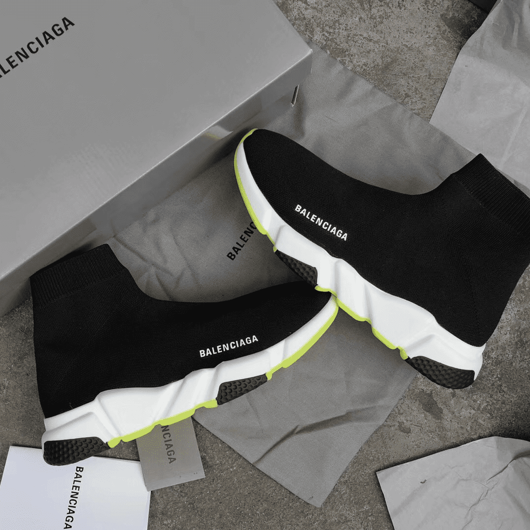 BALENCIAGA SPEED TRAINER BLACK WHITE NEON SS19 - BB12