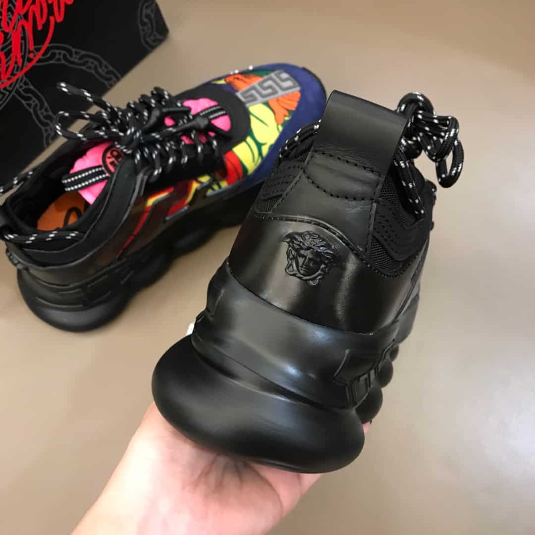 VERSACE BLACK AND MULTICOLOURED CHAIN REACTION SNEAKERS