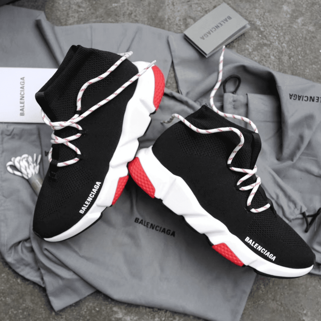 BALENCIAGA SPEED TRAINER LACE UP BLACK RED