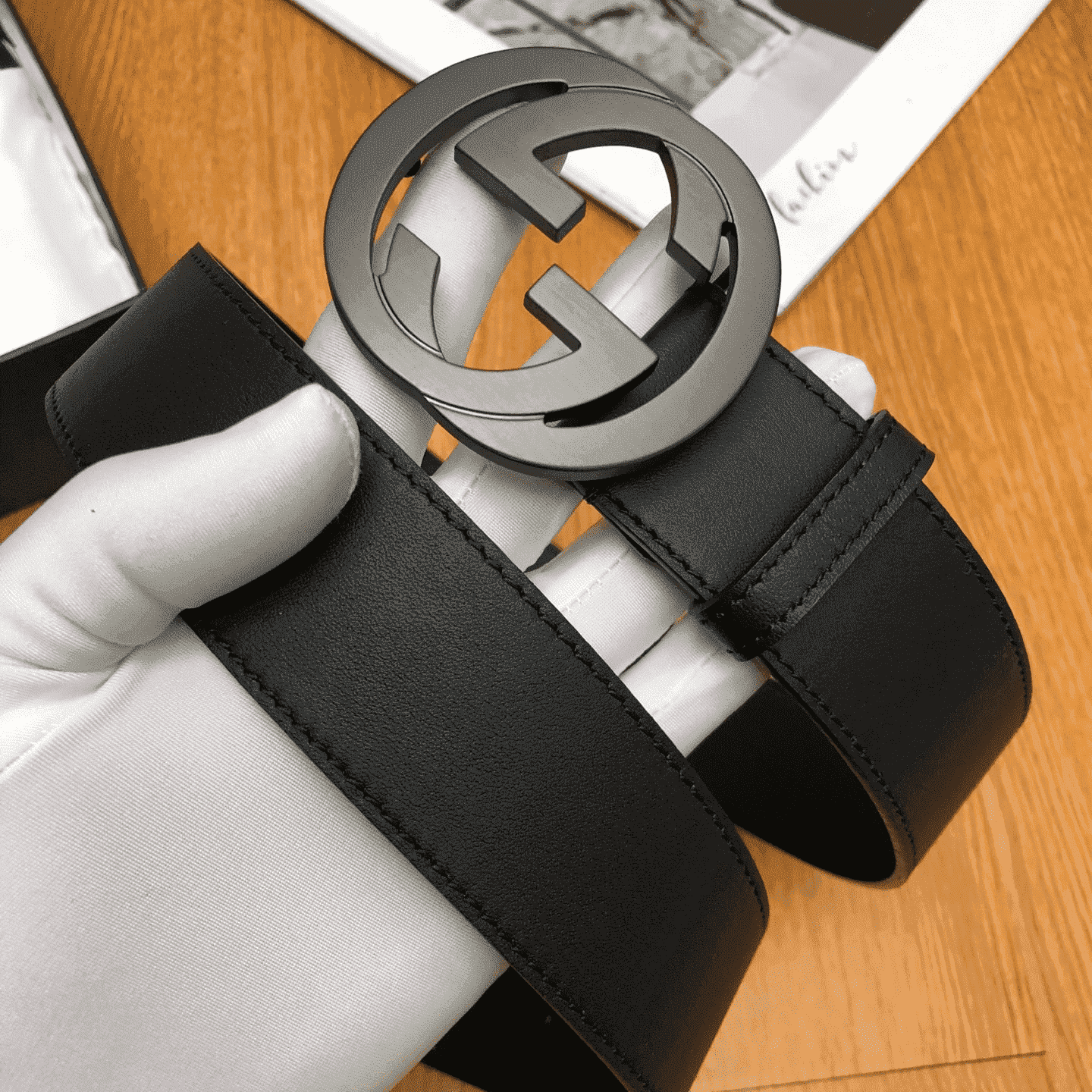 GUCCI INTERLOCKING-G LEATHER BELT - B12