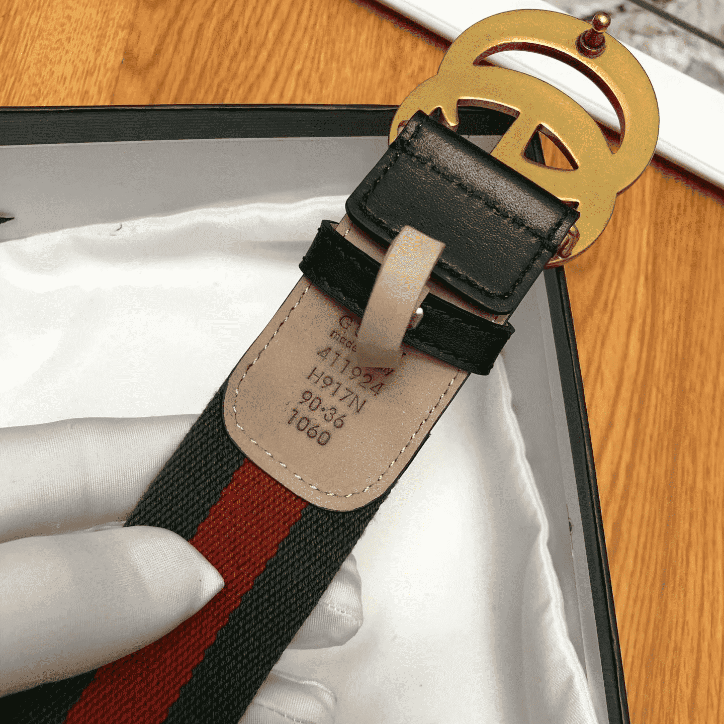 GUCCI GG BELT CUIR GREEN/RED LEATHER NE.RO - B13