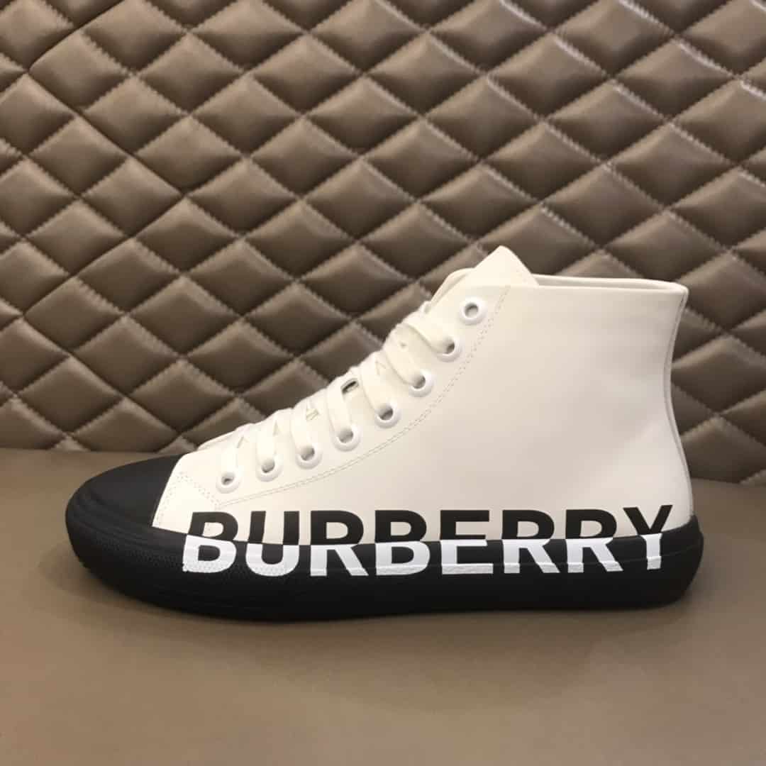 BURBERRY LOGO PRINT GABARDINE HIGH-TOP SNEAKERS - BBR32