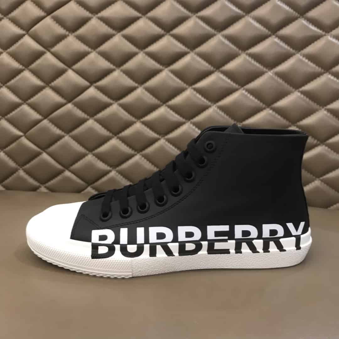 BURBERRY LOGO PRINT GABARDINE HIGH-TOP SNEAKERS - BBR31