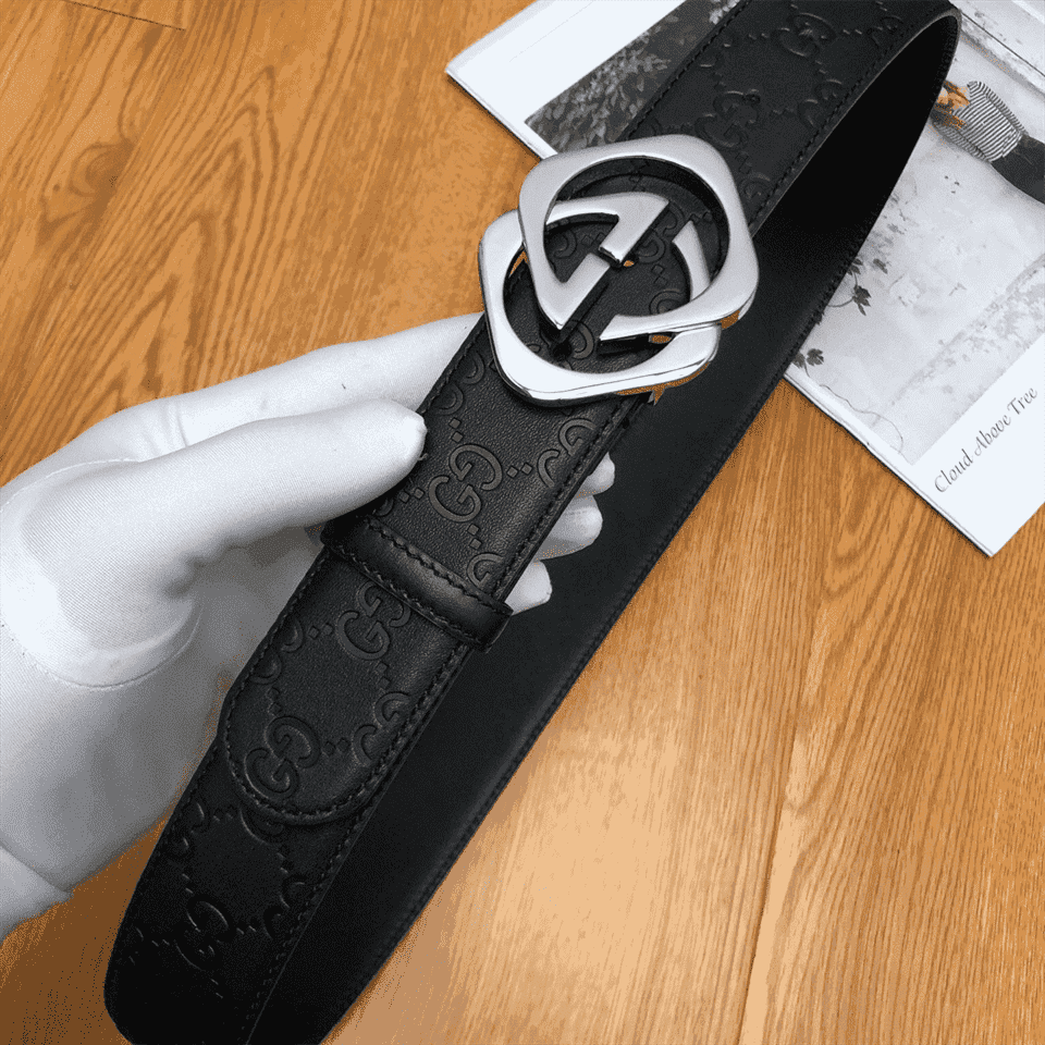 GUCCI BLACK S.SI.MA LEATHER BELT WITH SQUARE G BUCKLE - B4