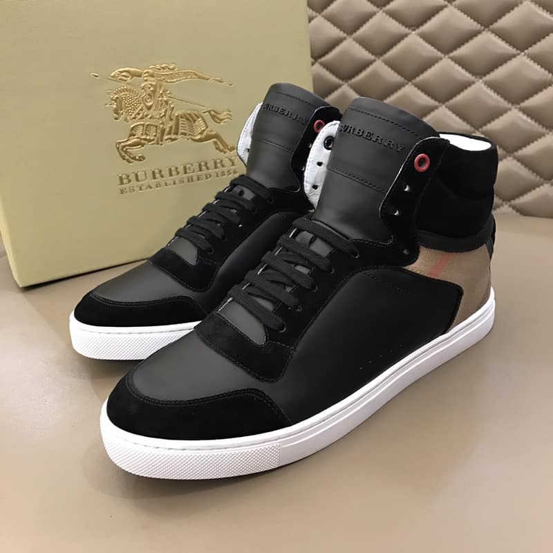 BURBERRY LEATHER AND HOUSE CHECK HI-TOP SNEAKERS - BBR28