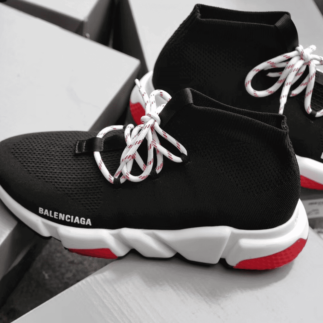 BALENCIAGA SPEED TRAINER LACE UP BLACK RED