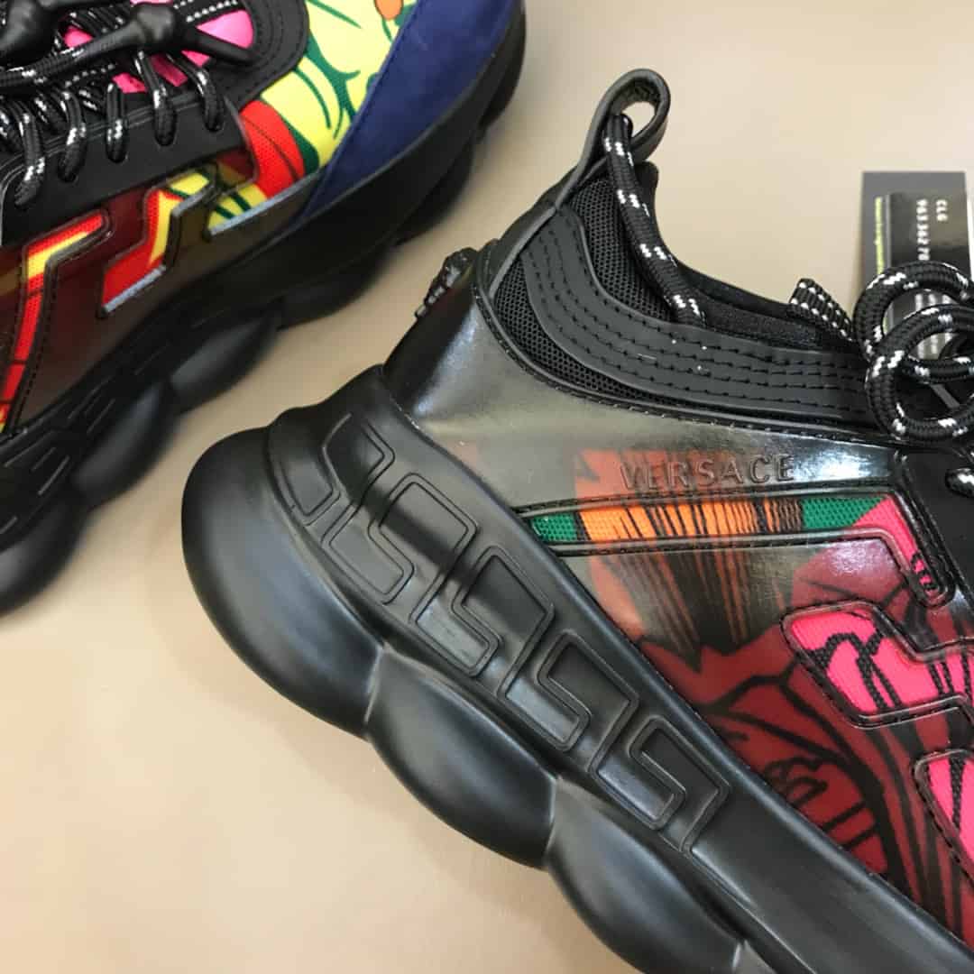 VERSACE BLACK AND MULTICOLOURED CHAIN REACTION SNEAKERS