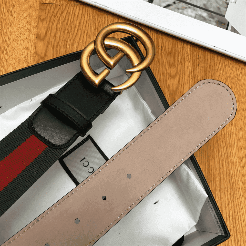 GUCCI GG BELT CUIR GREEN/RED LEATHER NE.RO - B13