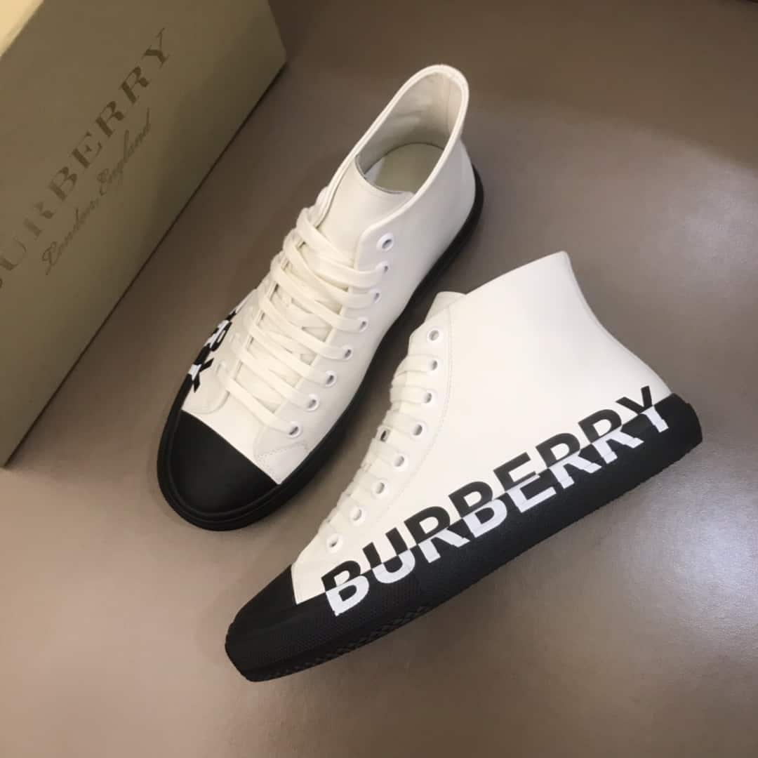 BURBERRY LOGO PRINT GABARDINE HIGH-TOP SNEAKERS - BBR32