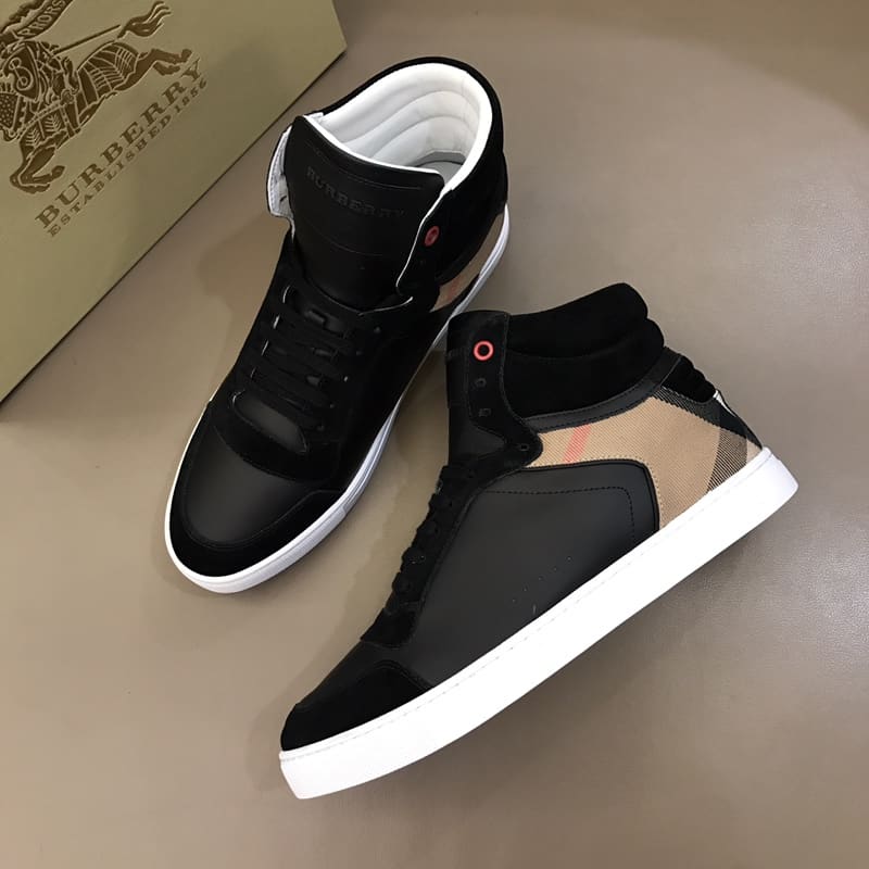 BURBERRY LEATHER AND HOUSE CHECK HI-TOP SNEAKERS - BBR28