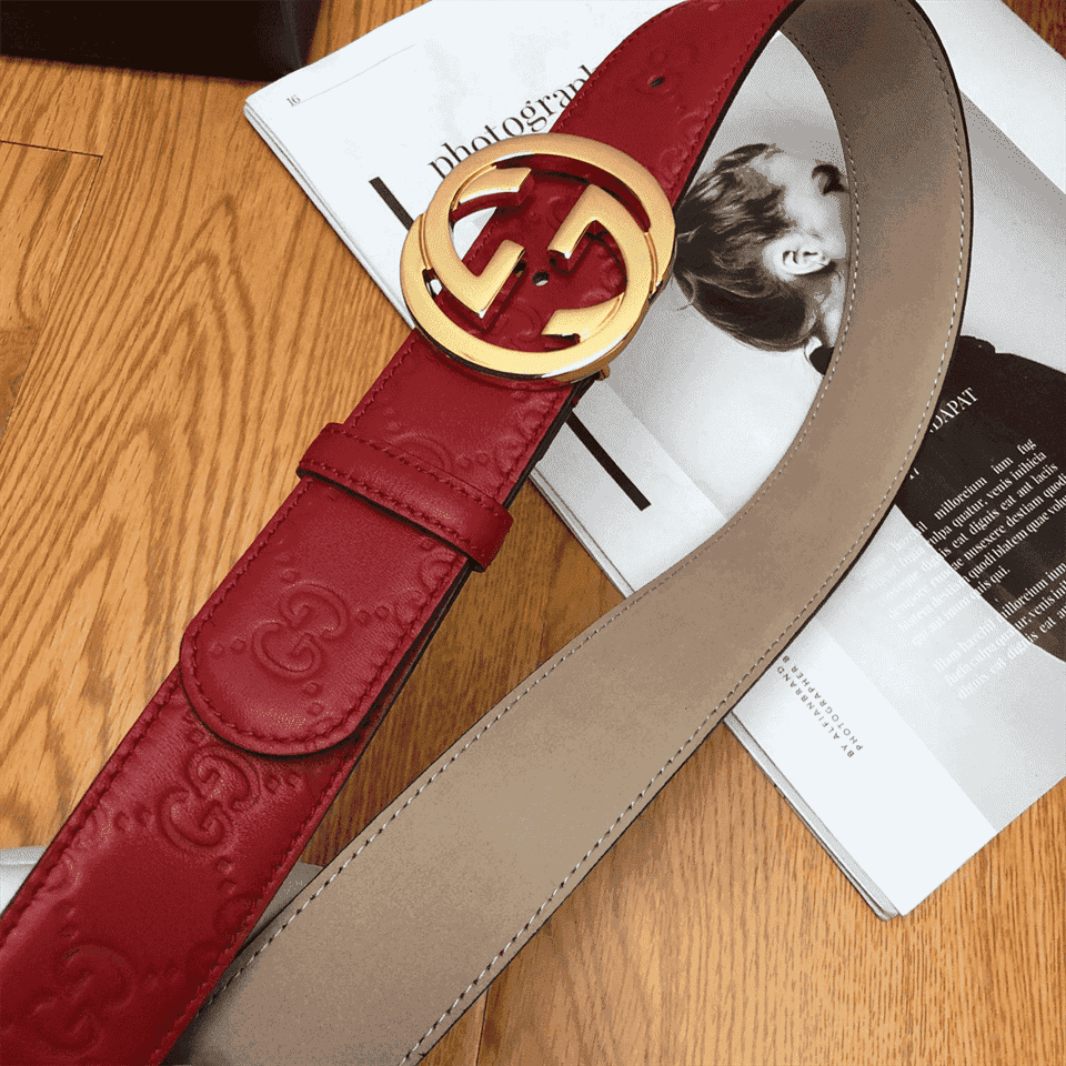 GUCCI INTERLOCKING G-BUCKLE LEATHER BELT - B3