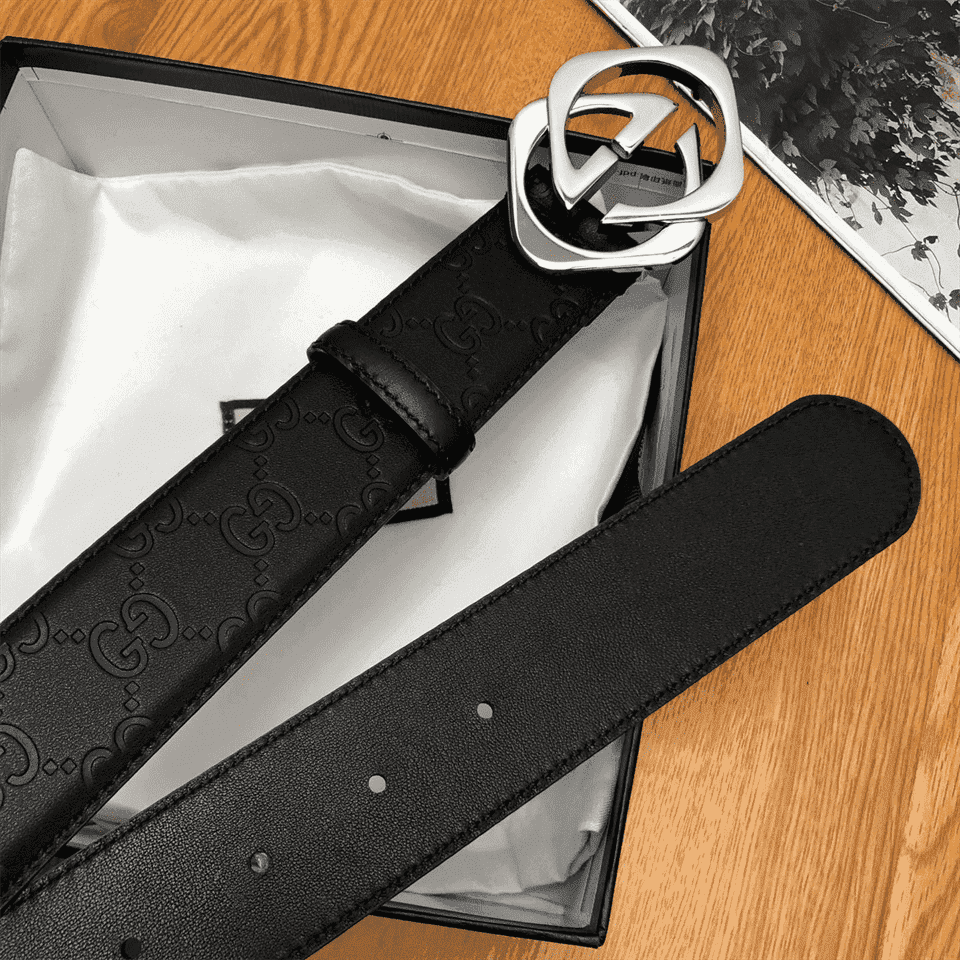 GUCCI BLACK S.SI.MA LEATHER BELT WITH SQUARE G BUCKLE - B4