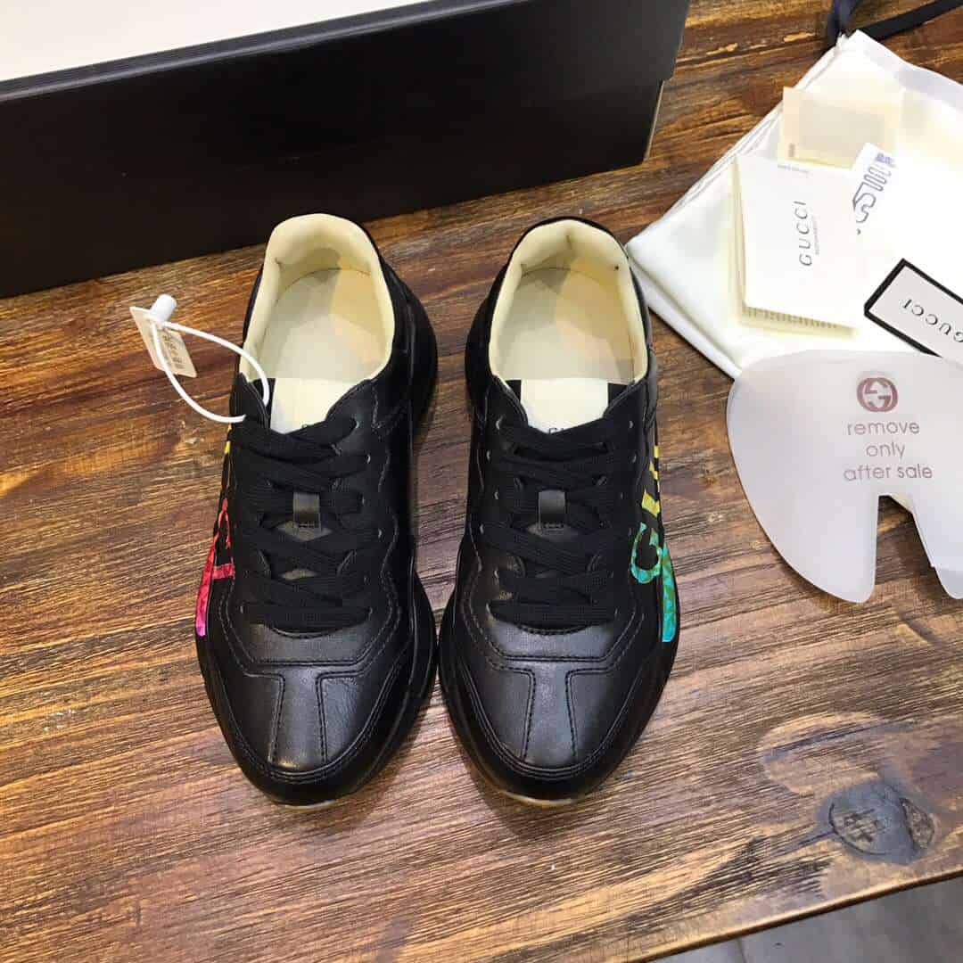 GUCCI RHYTON LEATHER SNEAKER WITH GUCCI LOGO