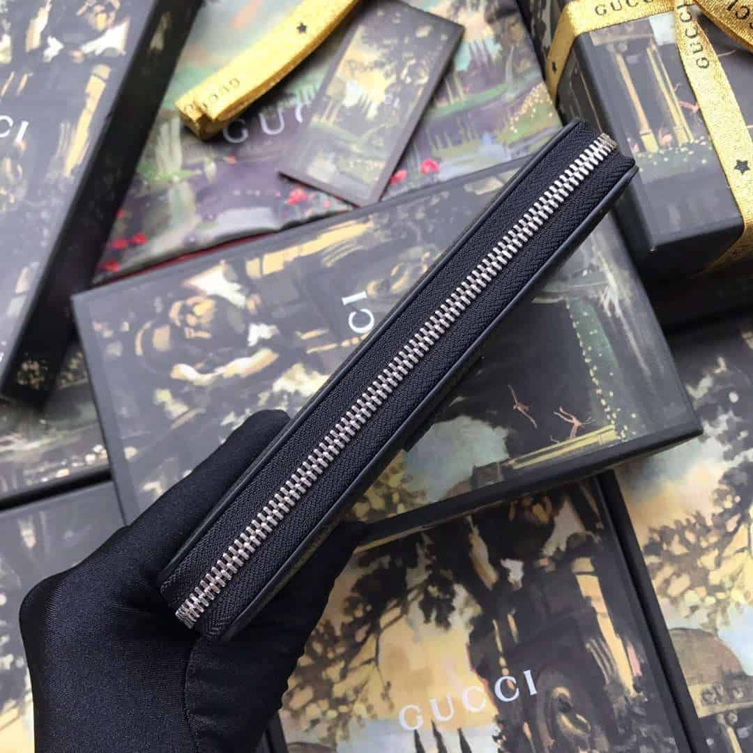 GUCCI LEATHER ZIP AROUND WALLET WITH WEB