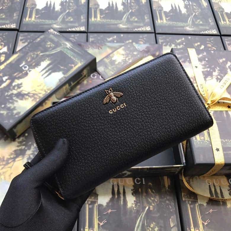 GUCCI ANIMALIER LEATHER ZIP AROUND WALLET