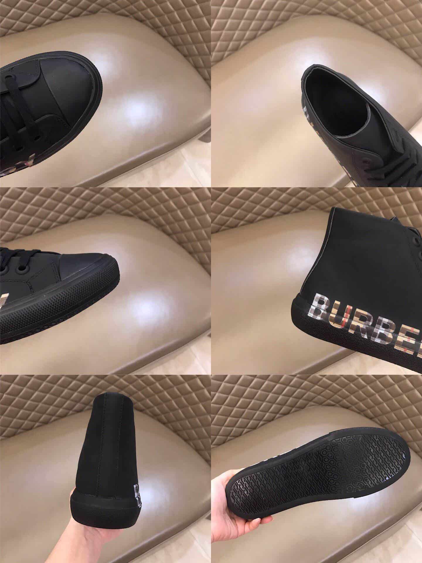 BURBERRY LOGO PRINT GABARDINE HIGH-TOP SNEAKERS – BBR82