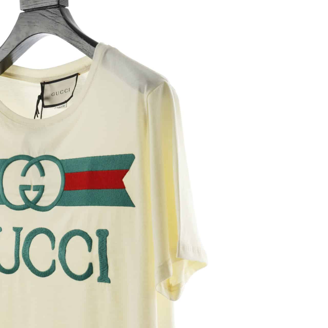 GUCCI EMBROIDERED BELT LOGO SHORT SLEEVE WHITE T SHIRT
