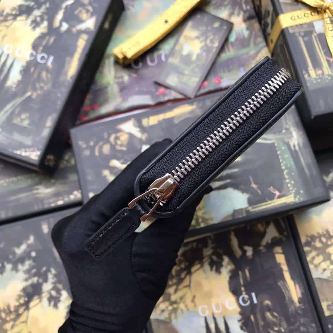 GUCCI LEATHER ZIP AROUND WALLET WITH WEB